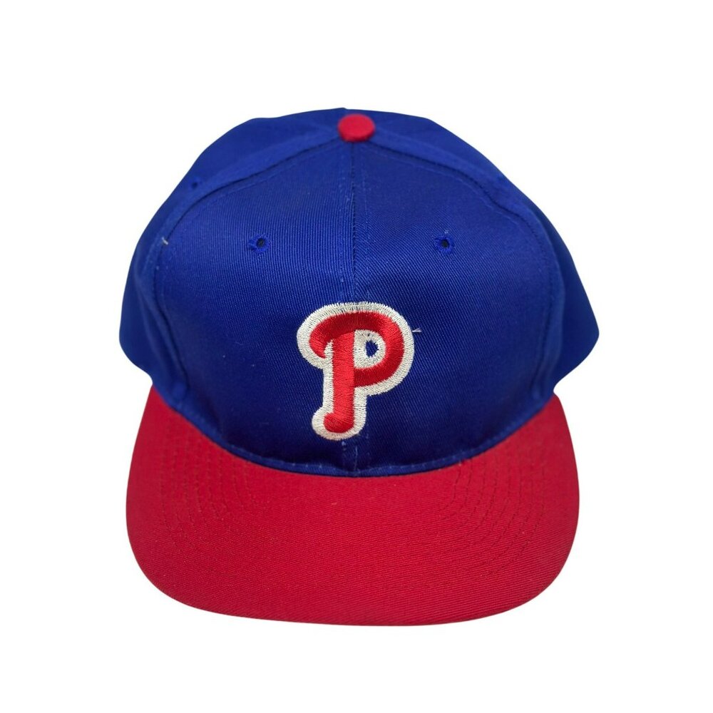 VTG Philadelphia Phillies Snapback Hat – Two-Tone Red Brim, Blue Crown, One Size